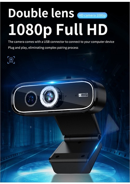Web Kamerası Pc Için Dahili Mikrofonlu 1080P Web Kamerası Çift Kamera USB Tak-Çalıştır Full Hd Kamera Web Yayını Çevrimiçi Kursu (Yurt Dışından) fiyatları