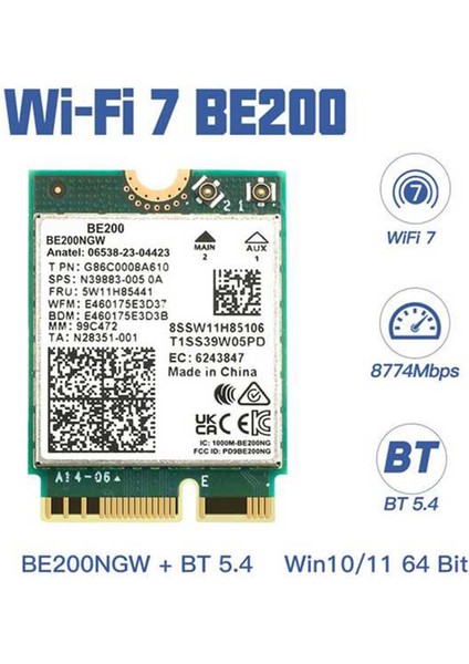 Wıfı 7 BE200 BE200NGW Wifi Kartı Bt 5.4 802.11AX Tri-Band M.2 Ngff WIN10/11 Için Kablosuz Ağ Adaptörü (Yurt Dışından)