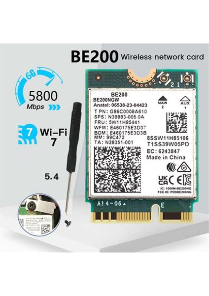 Wıfı 7 BE200 BE200NGW Wifi Kartı Bt 5.4 802.11AX Tri-Band M.2 Ngff WIN10/11 Için Kablosuz Ağ Adaptörü (Yurt Dışından)