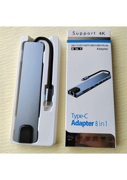 USB C Hub Tip C - 4K - Ethernet RJ45 Sd/tf ile Uyumlu Adaptör Usb-C Veri Pd Hızlı Şarj USB Hub (Yurt Dışından)
