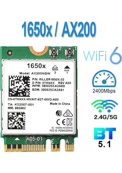 1650X Wifi Kartı + Anten AX200 AX200NGW 3000 Mbps 2.4g 5g Wifi 6 + Bt 5.1 WIN11 Için Gigabit Kablosuz Ağ Kartı (Yurt Dışından) fiyatları