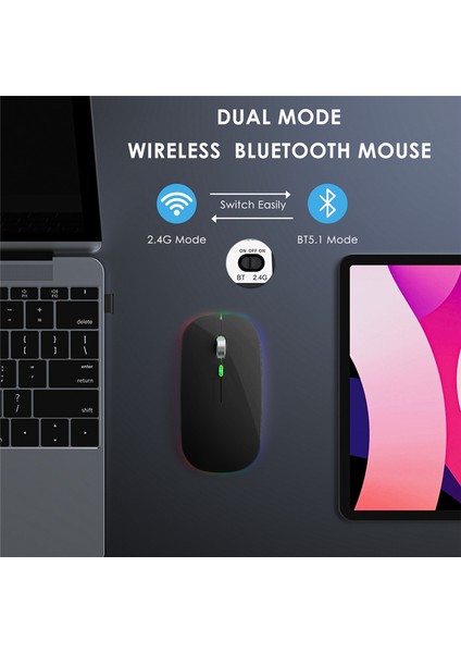 Bt5.1+2.4ghz Fare Jiggler'lı Kablosuz Fare, Şarj Edilebilir 2.4g Fare, USB Özellikli Bilgisayar Için Fare Taşıyıcı, Siyah (Yurt Dışından) fiyatları