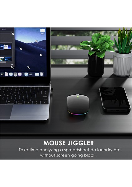Bt5.1+2.4ghz Fare Jiggler'lı Kablosuz Fare, Şarj Edilebilir 2.4g Fare, USB Özellikli Bilgisayar Için Fare Taşıyıcı, Siyah (Yurt Dışından) modelleri