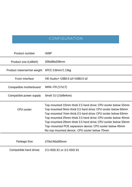 A09P Siyah 4.2l Masaüstü Mini Itx Kasa Htpc Şasi Oyun Bilgisayarı Küçük 1u Güç Kaynağı Için Ayakta Durabilir Veya Yatabilir (Yurt Dışından)