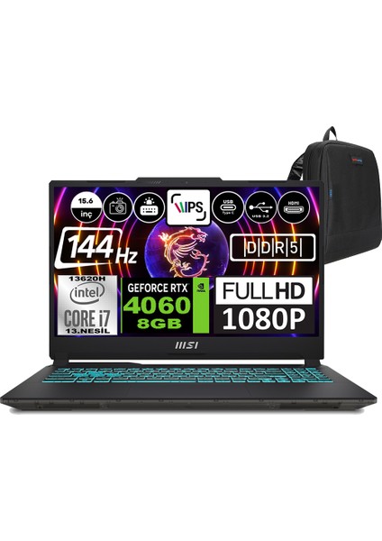 Msı Cyborg 15 Intel Core I7 13620H 16GB 2tb SSD RTX4060 Freedos 15.6" Fhd 144Hz Taşınabilir Bilgisayar A13VF892XTRWF03 + Zetta Çanta