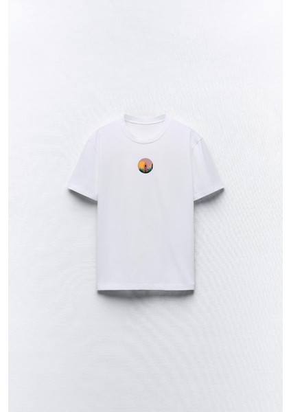 Yoga Art Manzara Tasarım Baskılı Beyaz Kadın T-Shirt