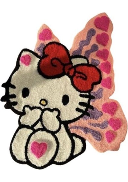 Jüt Hello Kitty Pembe Kanatlı Kilim Asimetrik Soyut Dot Tufting Antialerjik Orta (6 - 12 Mm) Pembe