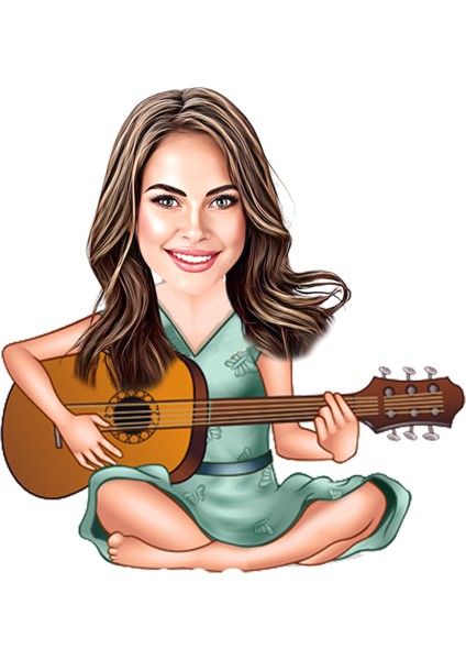 Kişiye Özel Kadın Gitar Biblosu - Karikatür Biblo