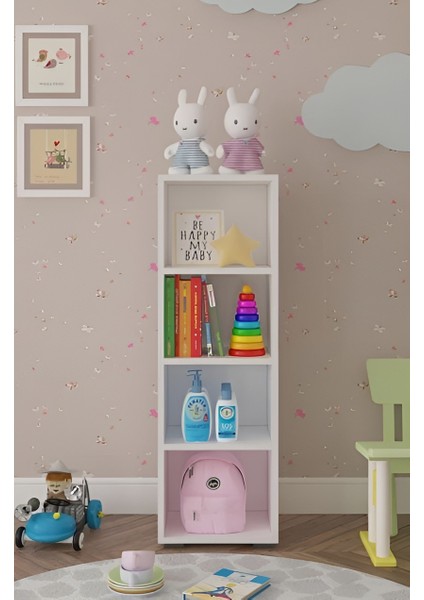 Kitaplık Çok Amaçlı Dolap Oyuncak Dolabı 4 Gözlü Düzenleyici Dolap