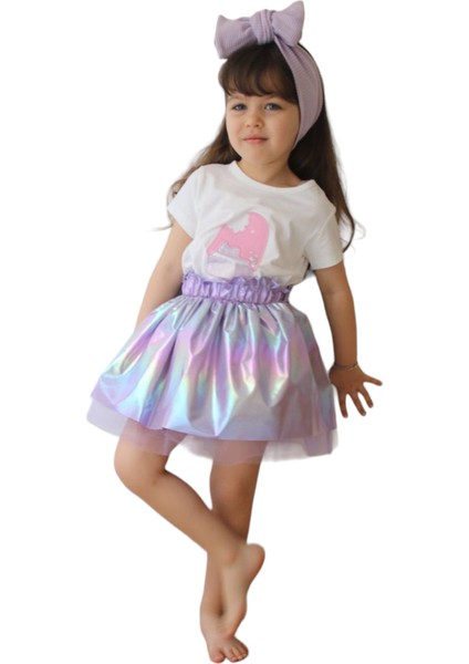 Kız Çocuk Tişörtü Dondurma Desenli Fosfor Renk Tüllü Etekli Takım fiyatları