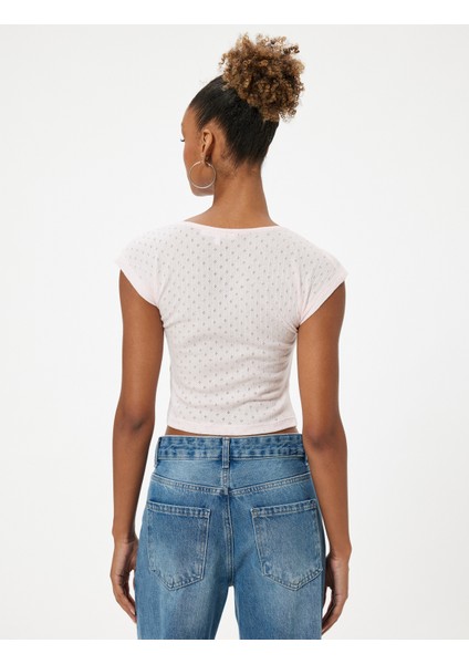 Kap Kol Tişört Fiyonk Detaylı Kare Yaka Slim Fit fırsatları