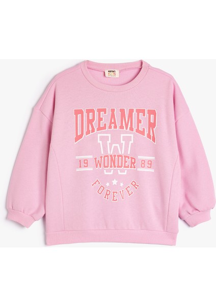 Sweatshirt Kolej Baskılı Uzun Kollu Bisiklet Yaka