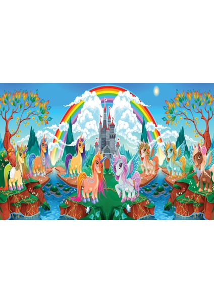 Unicorn Şatosu Temalı Tek Parça Duvar Kağıdı