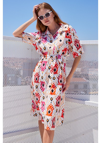 2499 Desenli Viskon Elbise - Ekru modelleri