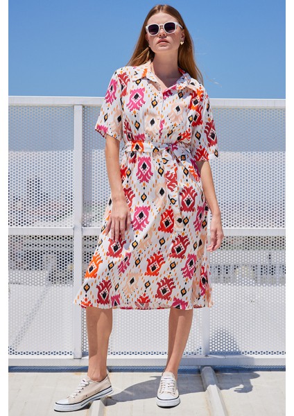 2499 Desenli Viskon Elbise - Ekru indirimleri