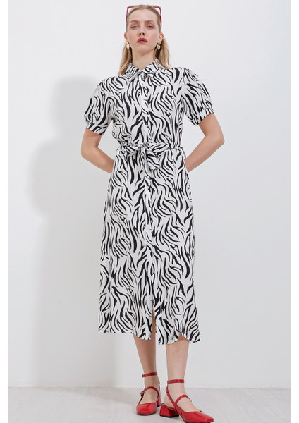 2213 Kısa Kol Viskon Elbise - Siyah modelleri