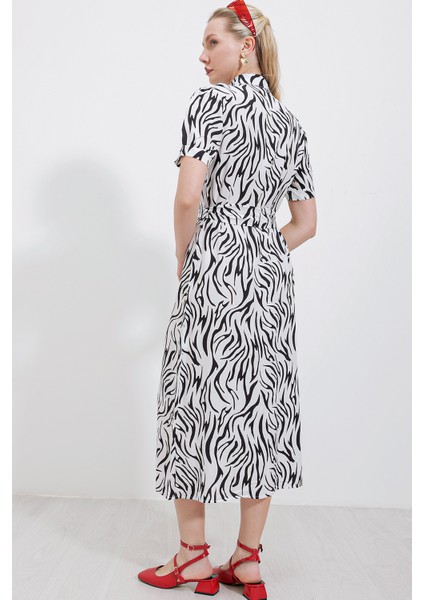 2213 Kısa Kol Viskon Elbise - Siyah indirimleri