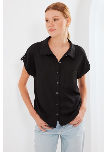 20256 Manşetli Double Kısa Kollu Gömlek - Siyah fiyatları