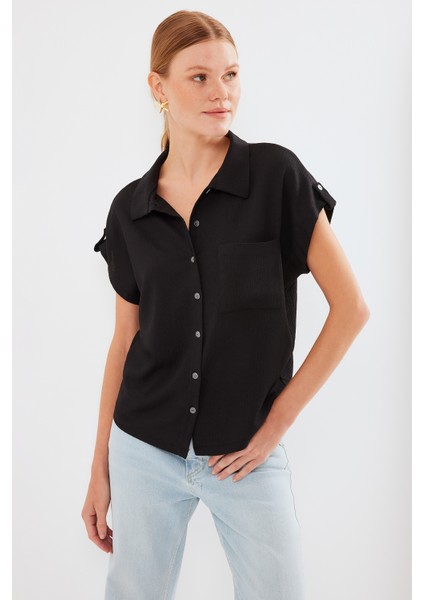 20256 Manşetli Double Kısa Kollu Gömlek - Siyah modelleri