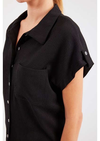 20256 Manşetli Double Kısa Kollu Gömlek - Siyah fırsatları