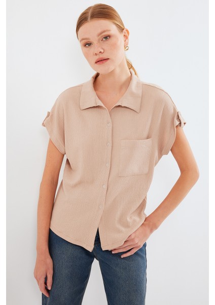 20256 Manşetli Double Kısa Kollu Gömlek - Bisküvi modelleri