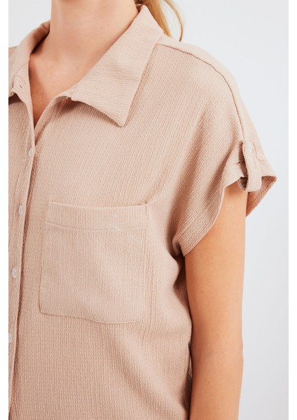 20256 Manşetli Double Kısa Kollu Gömlek - Bisküvi indirimleri