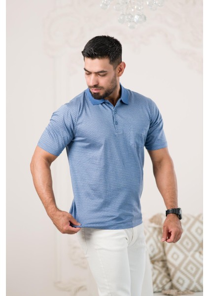 Yakalı ve Cepli Desenli Erkek Regular Fit Klasik T-Shirt