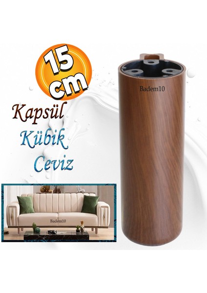 Kapsül Ayak Mobilya Yükseltici Kanepe Tv Ünitesi Koltuk Ayağı Baza Ayakları Kübik Ceviz 15 cm