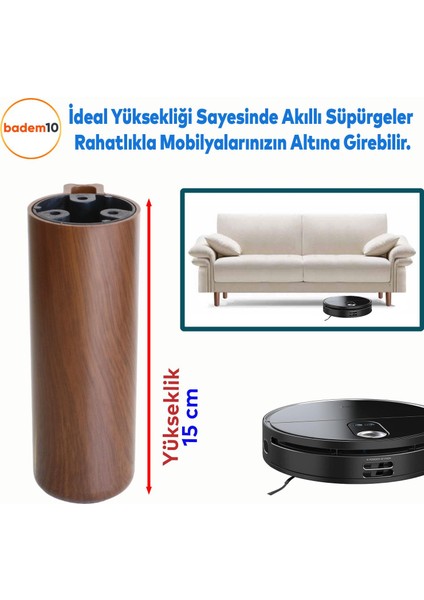 Kapsül Ayak Mobilya Yükseltici Kanepe Tv Ünitesi Koltuk Ayağı Baza Ayakları Kübik Ceviz 15 cm