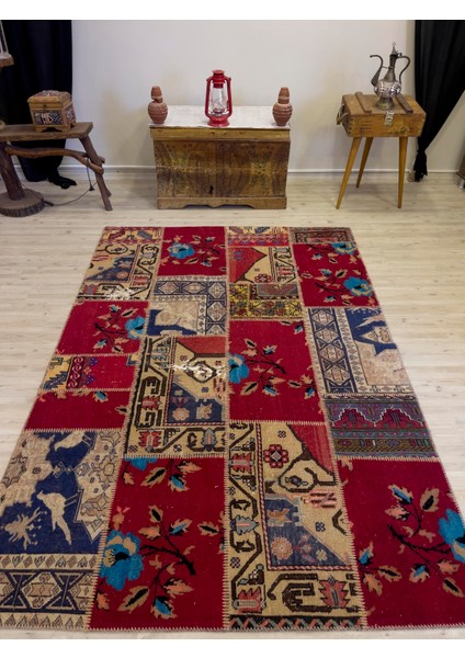 El Dokuma Eskitme Özel Patchwork Halı 162 x 237 cm 4067