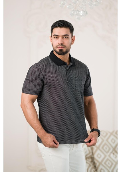 Yakalı ve Cepli Desenli Erkek Regular Fit Klasik T-Shirt