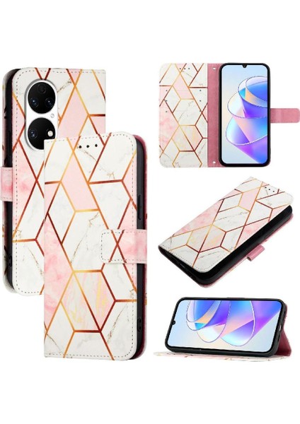 Huawei P50 Pro Cüzdan Pu Deri Mermer Desen Kickstand Için Kılıf (Yurt Dışından)