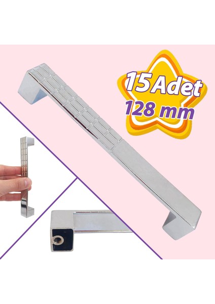 15 Adet Bihter Desenli Kulp 128 mm Krom Mutfak Kulbu Çekmece Dolap Kapak Kulbu Metal