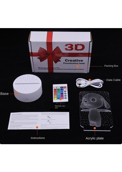 3D Yaratıcı USB Dokunmatik Uzaktan Kumanda Gece Lambası (Yurt Dışından)