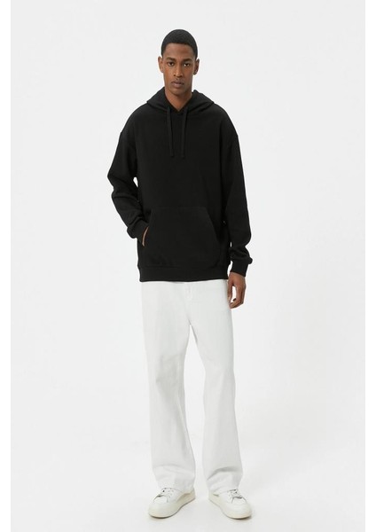 Oversize Sweatshirt Kapşonlu Uzun Kollu Kanguru Cep Detaylı