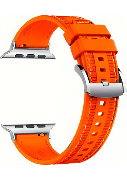 Apple Watch Uyumlu 42-44-45-49MM S10(42) Fiber Kumaş Desenli Silikon Kordon