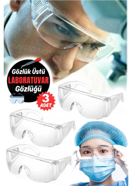 3 Adet Konforlu Güvenlik Gözlüğü, Toz ve Sıçrama Önleyici, Laboratuvar Koruma Seti