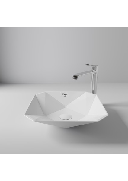 RB040 Ruby Tezgah Üzeri Lavabo 40 x 40 cm İnci Mat Beyaz