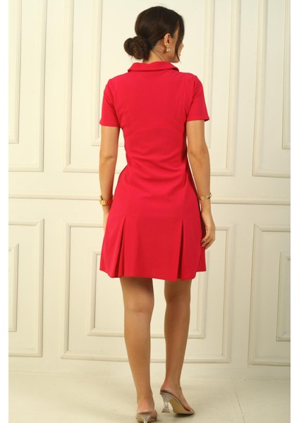 Önü Fermuarlı Pile Detaylı Likralı Krep Elbise fırsatları