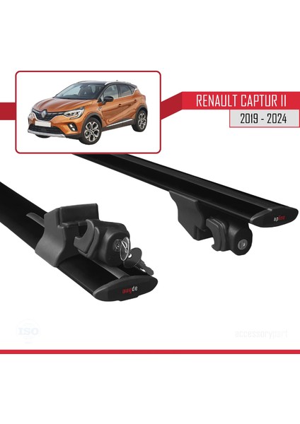 Renault Captur Iı 2019 ve Sonrası ile Uyumlu Hook Model Anahtar Kilitli Ara Atkı Tavan Barı Siyah