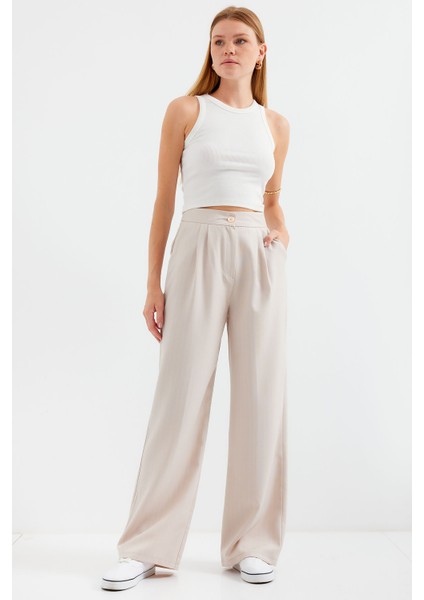 6638 Yüksek Bel Palazzo Pantolon - Bej modelleri