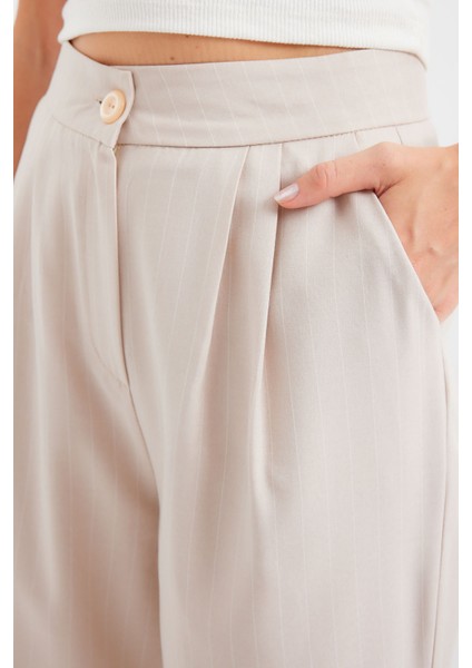 6638 Yüksek Bel Palazzo Pantolon - Bej indirimleri