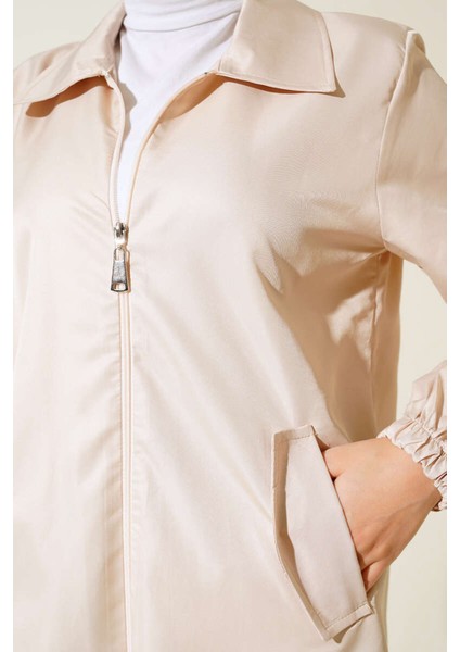 5908 Cep Kapaklı Kısa Trençkot - Bej modelleri