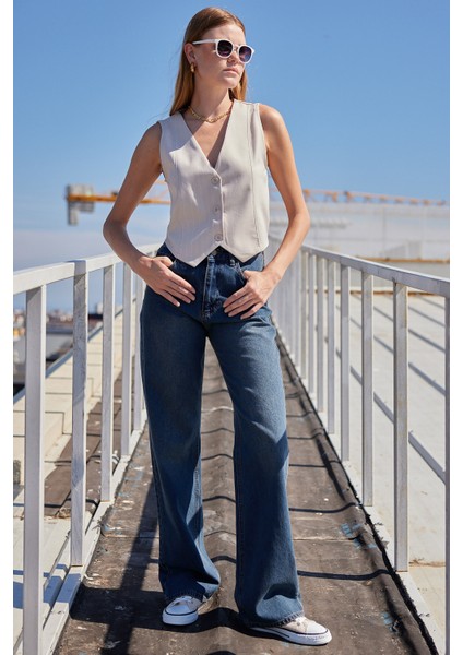 6794 Çizgili Dokuma Yelek - Bej fiyatları