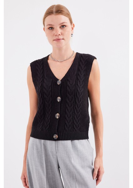 15882 Düğmeli Kısa Triko Yelek - Siyah modelleri