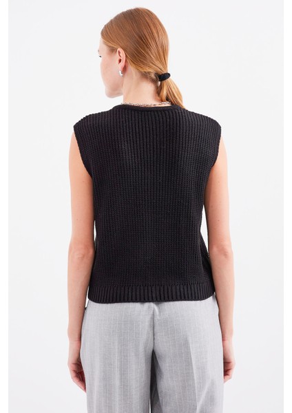 15882 Düğmeli Kısa Triko Yelek - Siyah indirimleri