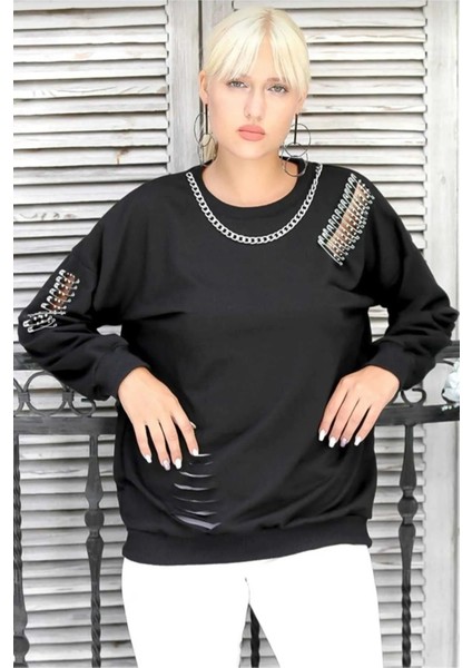 Kadın Siyah Oversize Sweatshirt