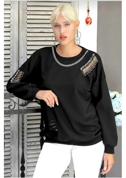 Kadın Siyah Oversize Sweatshirt