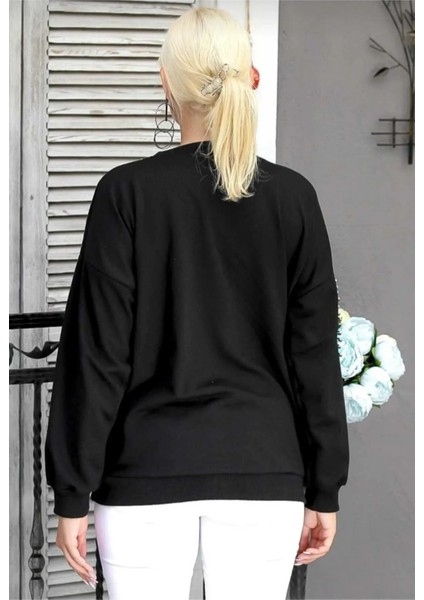 Kadın Siyah Oversize Sweatshirt