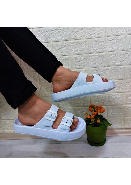 282 Beyaz Hafif Rahat Günlük Havuz Plaj Ayarlanabilir Çift Tokalı Terlik modelleri